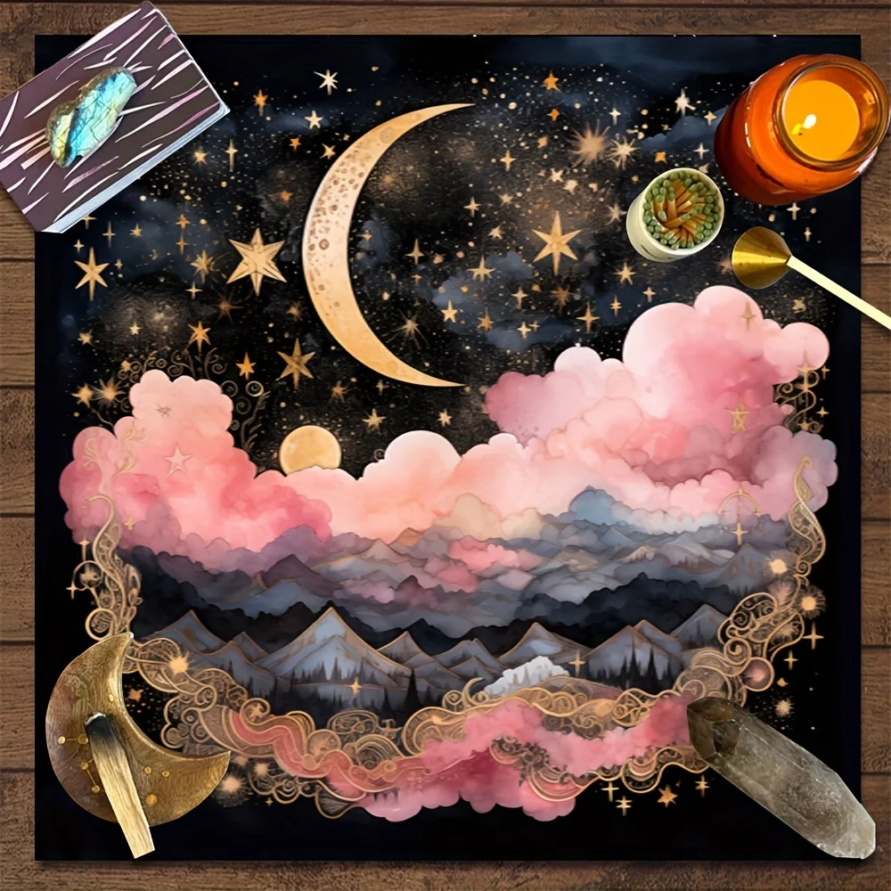 VIKAMA ليلة مرصعة بالنجوم القمر والنجوم التارو العرافة القماش باطني السحر مذبح مفرش المائدة الزخرفية العرافة حصيرة #4