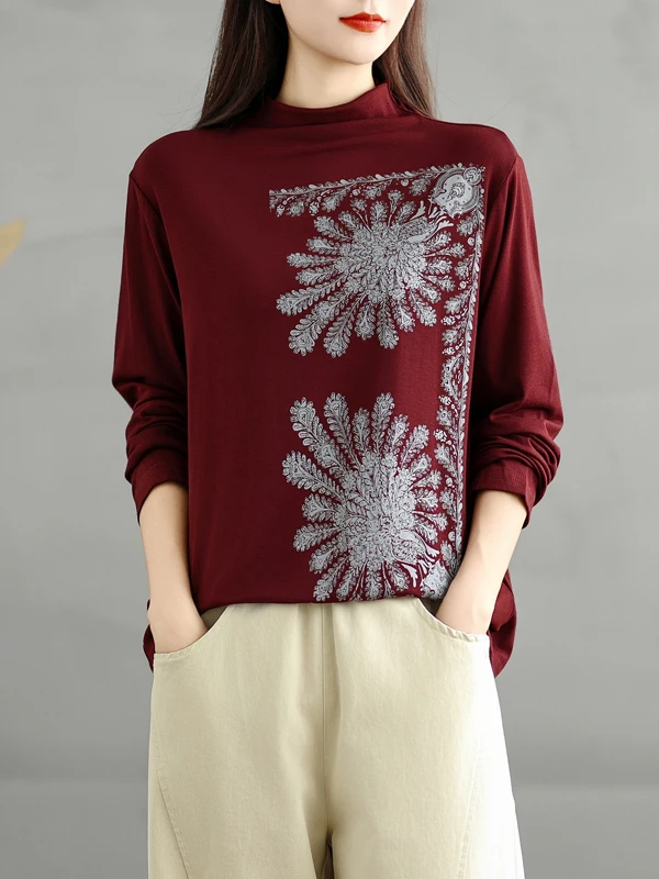 

Двусторонняя футболка Fce Base irt, осенне-зимняя новая женская свободная длинная футболка с принтом све с высоким воротником, повседневная футболка для похудения...