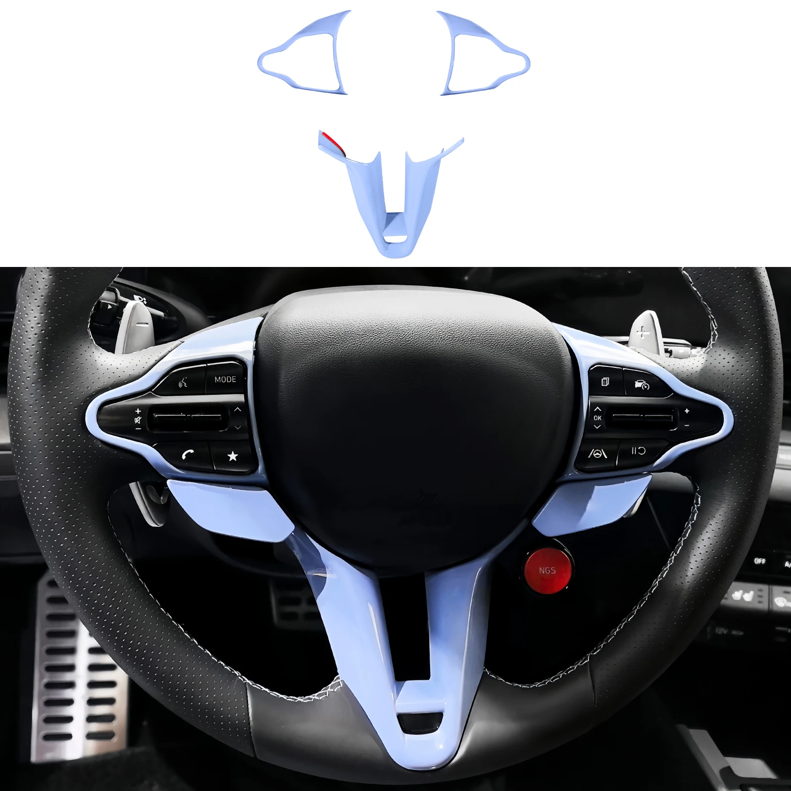 Auto Inner Steering Wheel Button Cover V Style Bottom Chin Trim Panel For Hyundai i20N i30N Kona N/Elantra N/ Veloster N /Line view 3