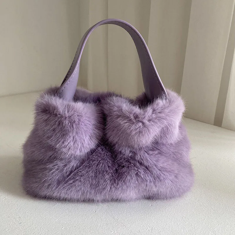 Artificiar Natural Fur 2024 Luxury New Design Faux Fur Tote Soft Girl Warm Bag Fluffy High Quality Fur Purse