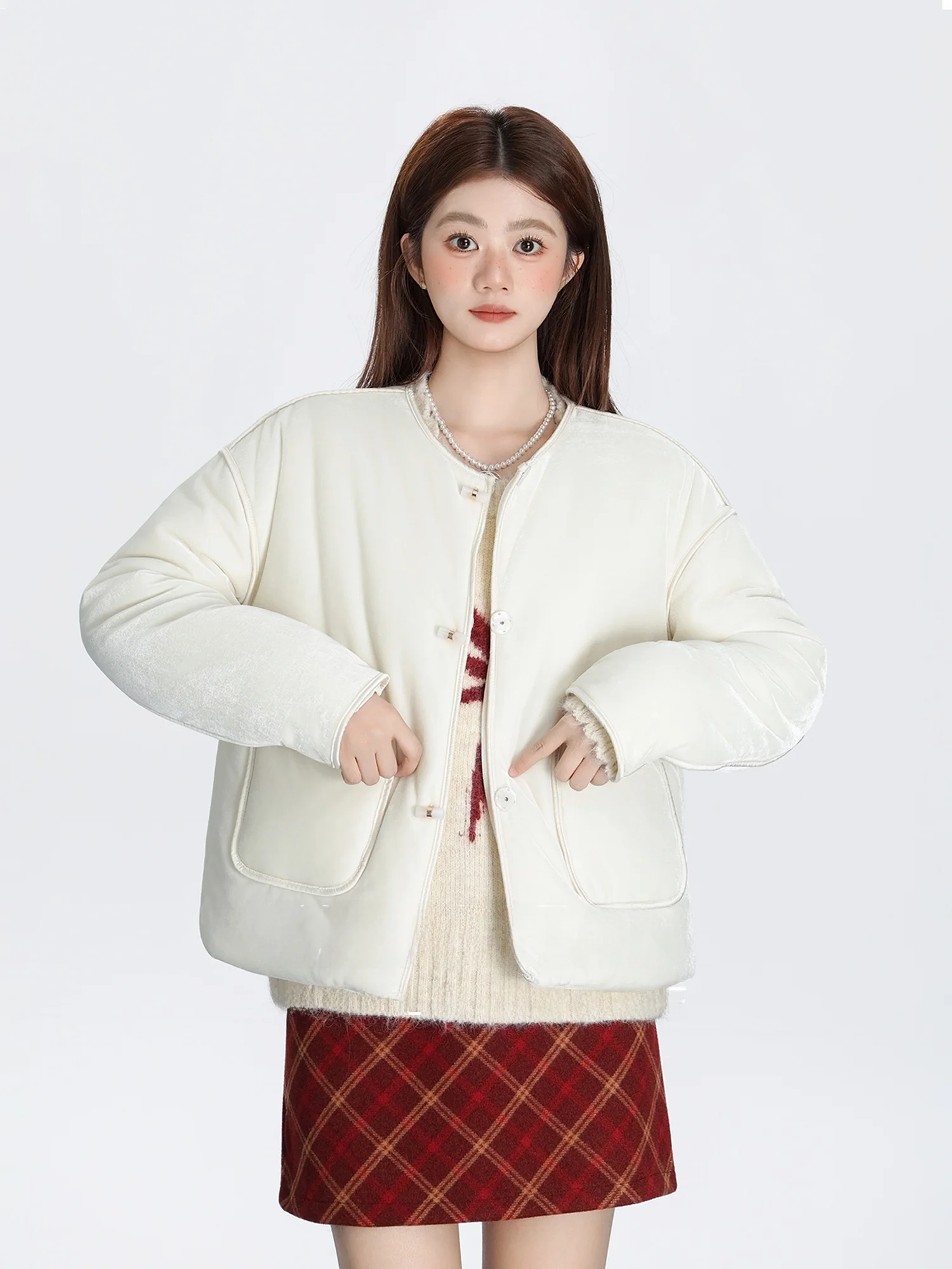 

New Chinese Sle Women's Cotton Jaet round Ne Loose Fit Warm Winter Outerwear ort Length Top Online Exclusive