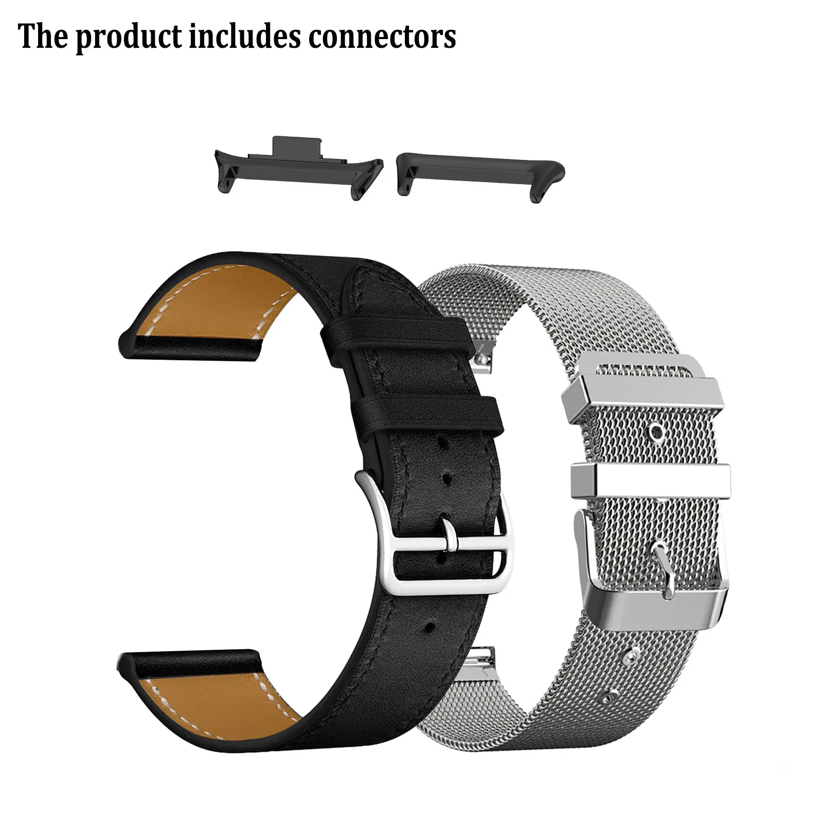 2pcs Stylish Bands for Xiaomi Mi Band 8 Pro/Mi Band 9 Pro/Mi Band 10 Pro One Leather Strap and One Metal Strap
