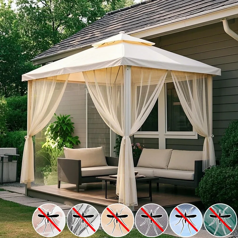 Outdoor Sheer Curtains for Patio Camping Mosquito Netting Rod Pocket Garden Mesh Voile Drape Mosquito Curtains for Porch Pergola