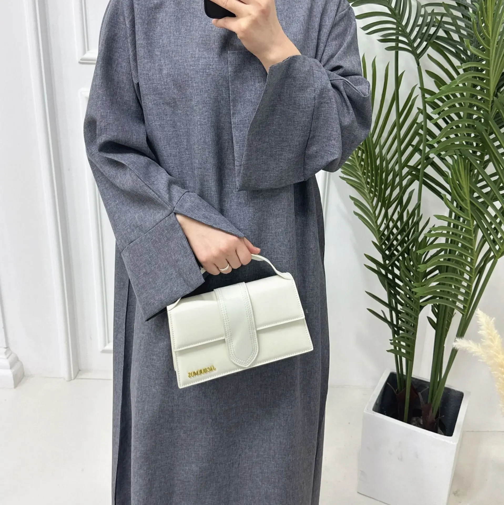 Lino Abaya Chiuso Dubai Lusso Pianura Musulmano Abito Hijab Turchia Casual Abaya Abiti Africani per Le Donne Ramadan Eid Islam Caftano