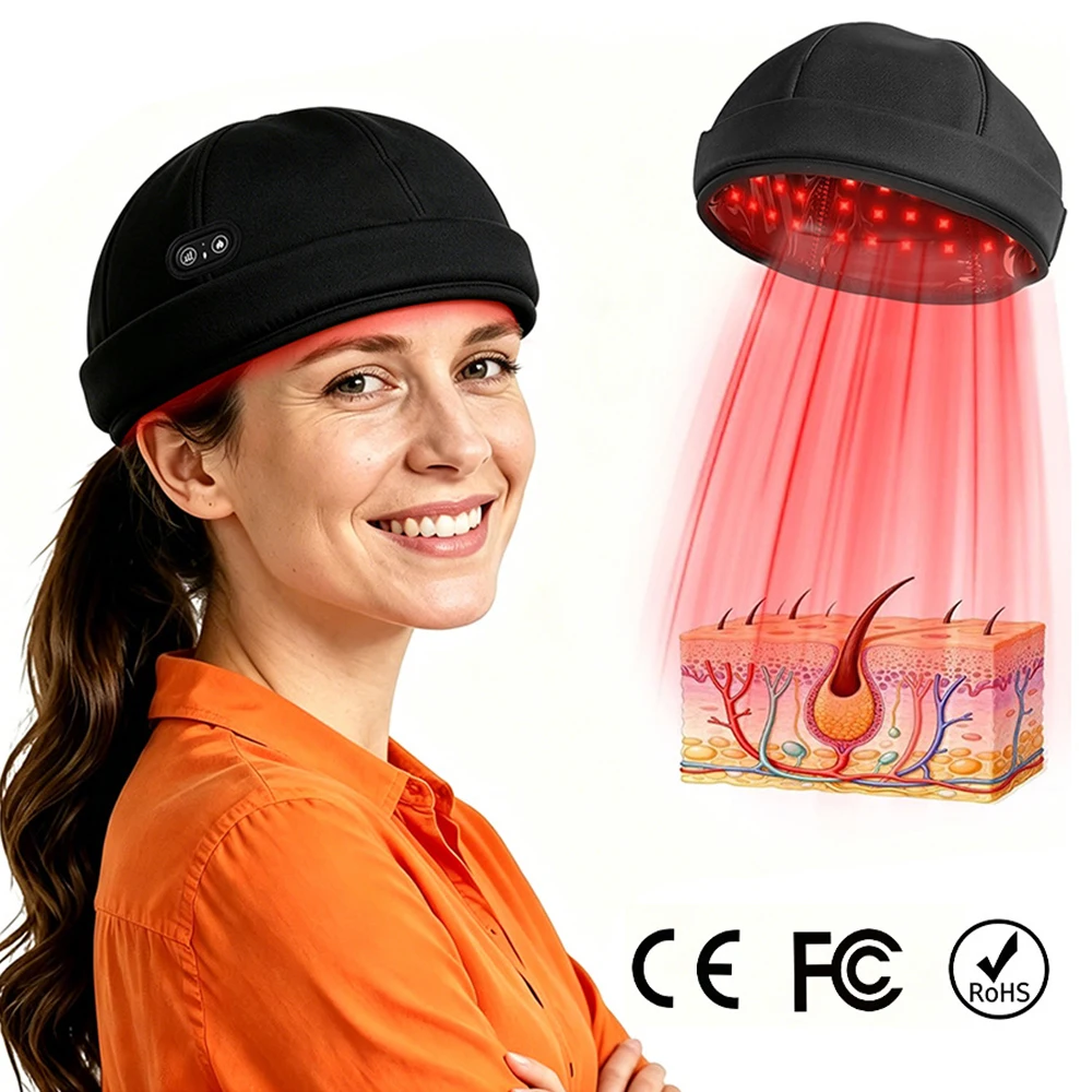 Red Light Therapy Cap 108 LEDs Hair Care Hat Scalp Massage Relax Device 660nm 850nm Infrared Rechargeable 2000mAh Auto-Off