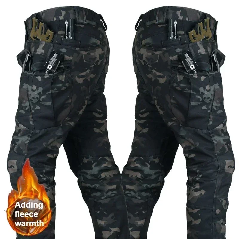 2026 5XL 6XL Winter Thicken Fleece Casual Warm Overalls Multi-pocket Trousers Thermal Cargo Tactical Pants Mens Clothing