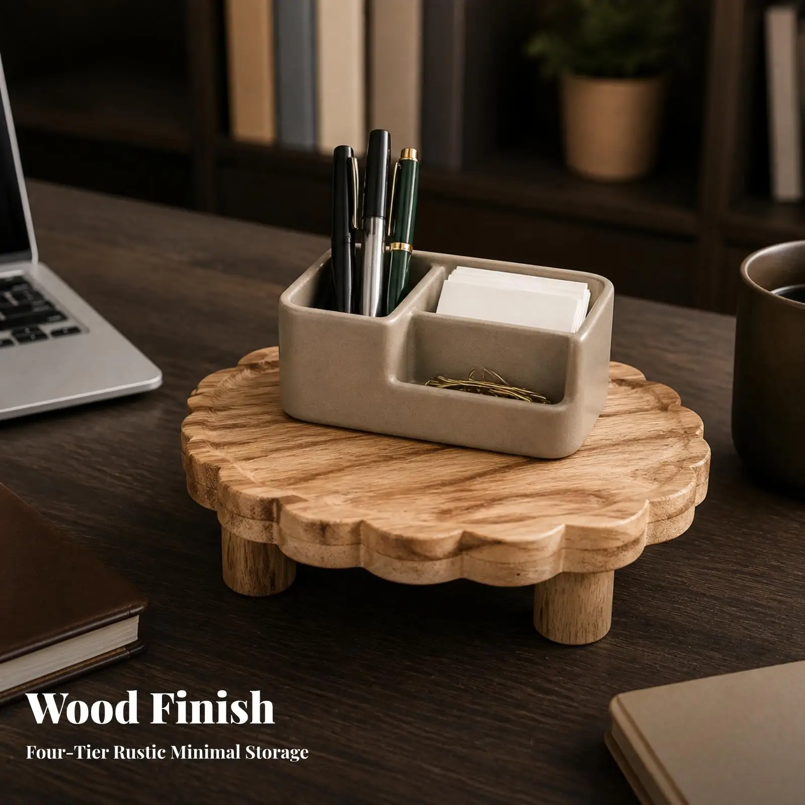 Compact Wood Bathroom Storage Shelf 4 Step Desktop Organizer Display Rack for Small Items Toiletries Books Plants
