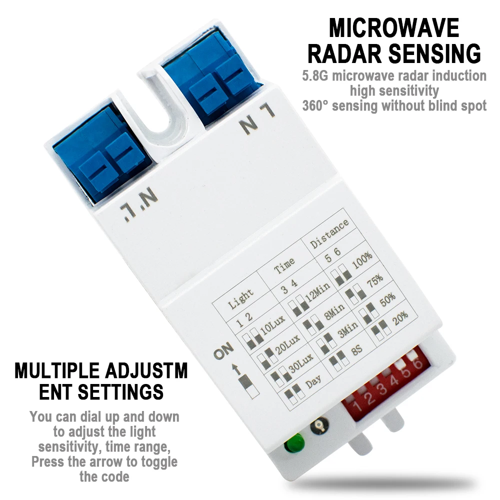 5.8GHz Microwave Radar Motion Sensor Human Motion Detector Sensor Switch AC 90-265V for Home Automation Sensor Lighting