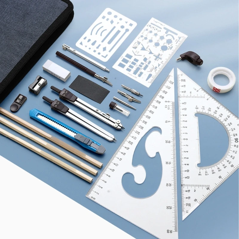 Professional Geometry Set Student Geometry Math Set With Divider, Set Square, Eraser, Pencils, Drawing Stencil