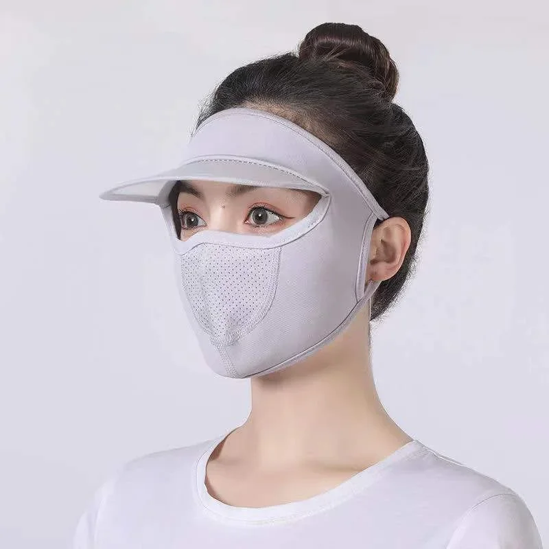 Women Summer Sun Hat with Mesh Breathable Ice Silk Mask Outdoor Worker Anti-UV Full Face Cover Sunscreen Sunshade Cycling Cap