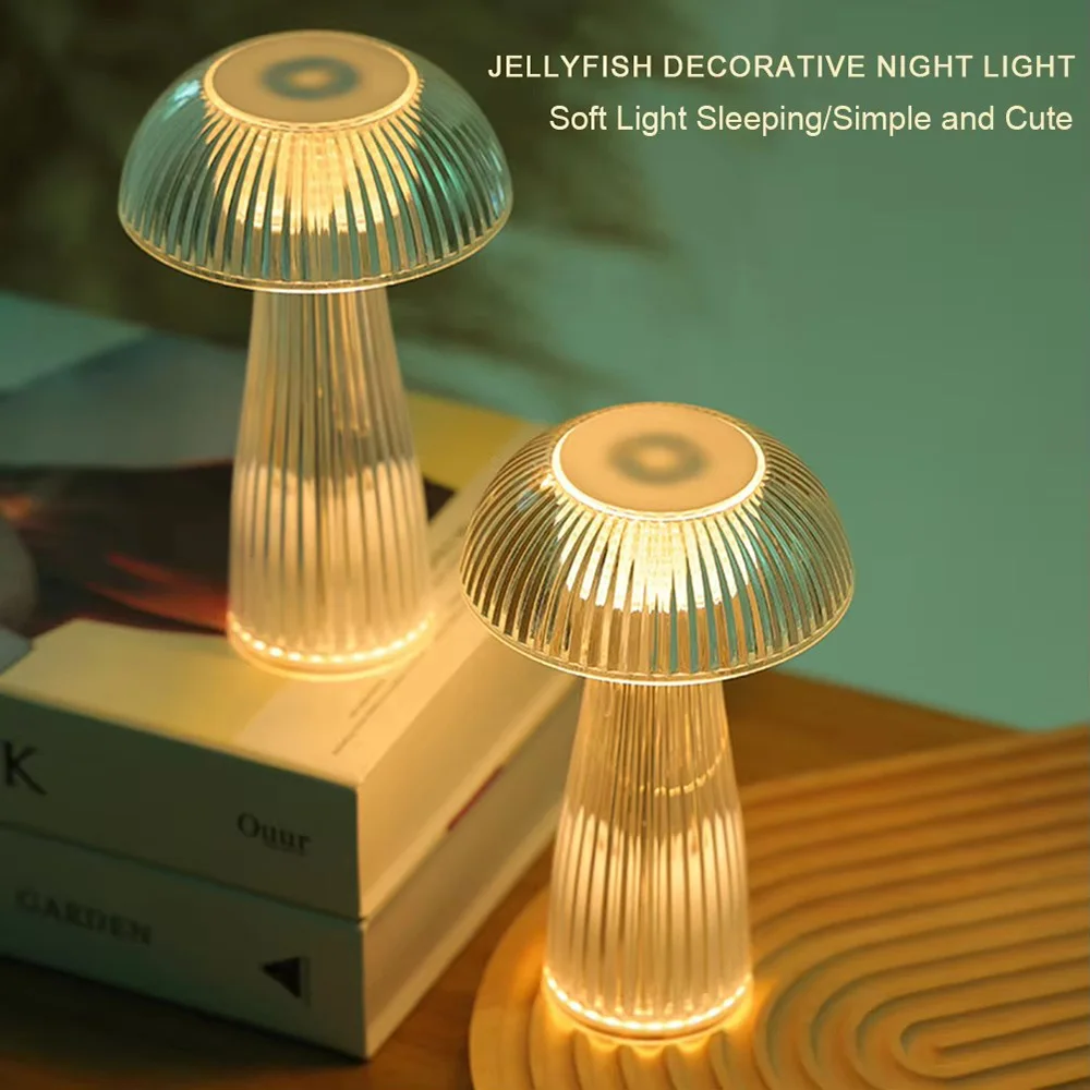 

Jellyfish Table Lamp Warm Light Transparent Bedroom Night Light Eye-Protective Use button cell Home Room Decor