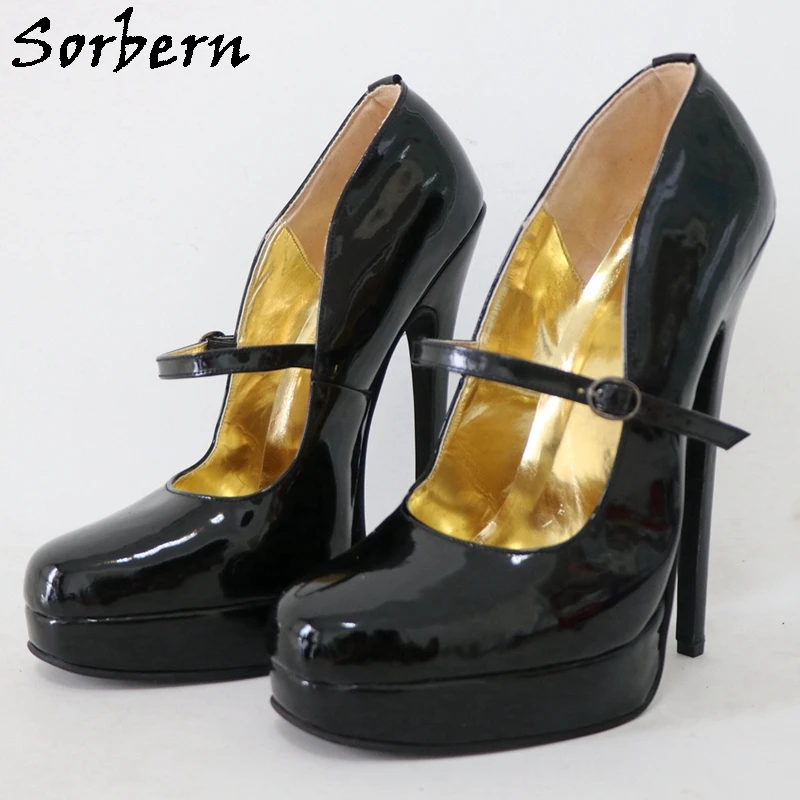 Sorbern Mary Janes Women Pump Shoes 20Cm High Heels Round Toe Crossdresser Shoes Sissy Boy Shoes Ladies Custom