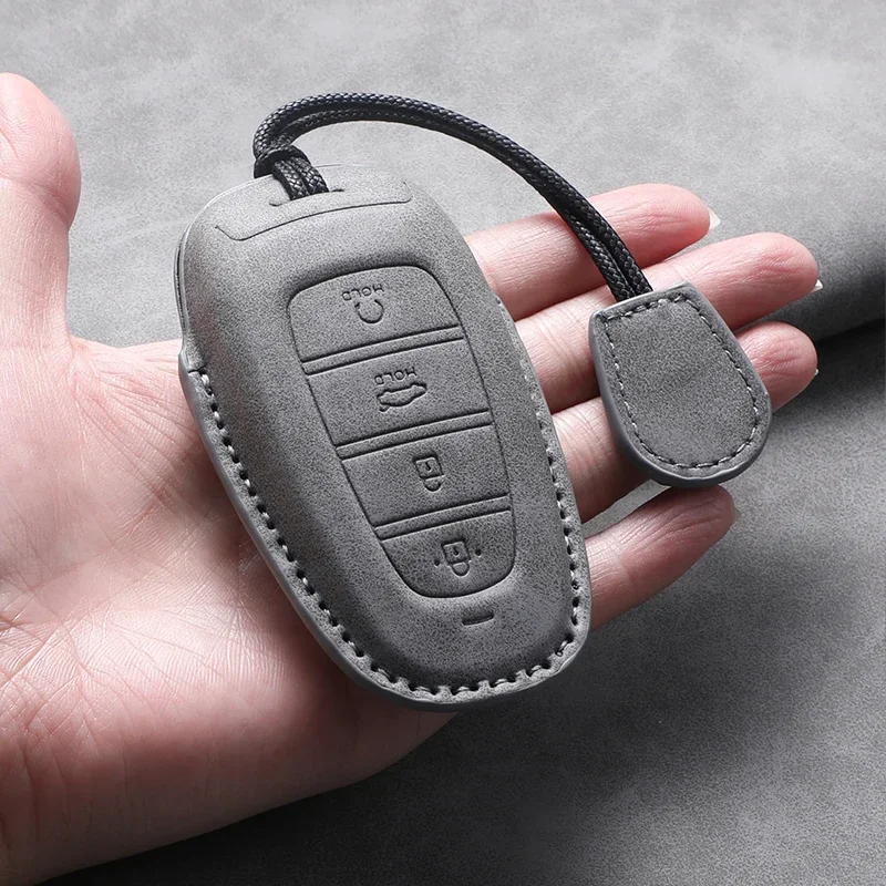 4 Buttons Leather Car Key Holder Case Cover  for Hyundai Tucson Solaris Sonata Hybrid NEXO NX4 Santafe Dn8 Car Key Holder Shell