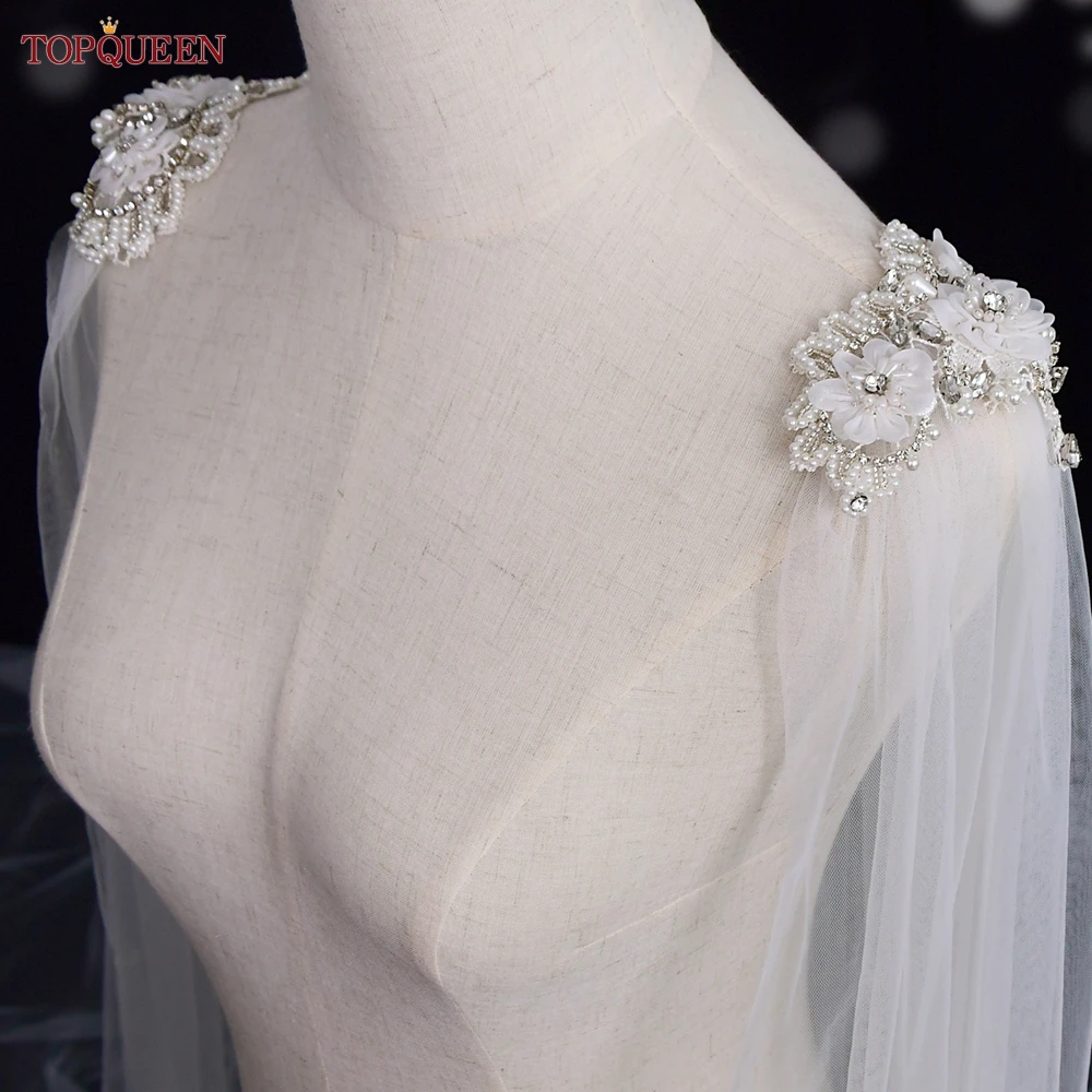 TOPQUEEN G21 Bridal Cape Veil For Wedding Dress Bridal Veils Long Cathedral Style Bridal Accessories Veil For Bachelorette DIY