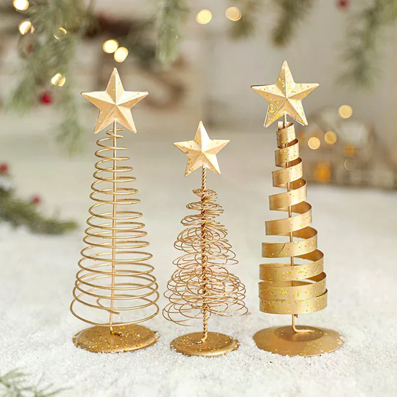 철제 황금 크리스마스 트리 장식 축제 테이블 장식품 휴일 홈 데코 크리스마스 트리 피규어 크리스마스 파티 장식