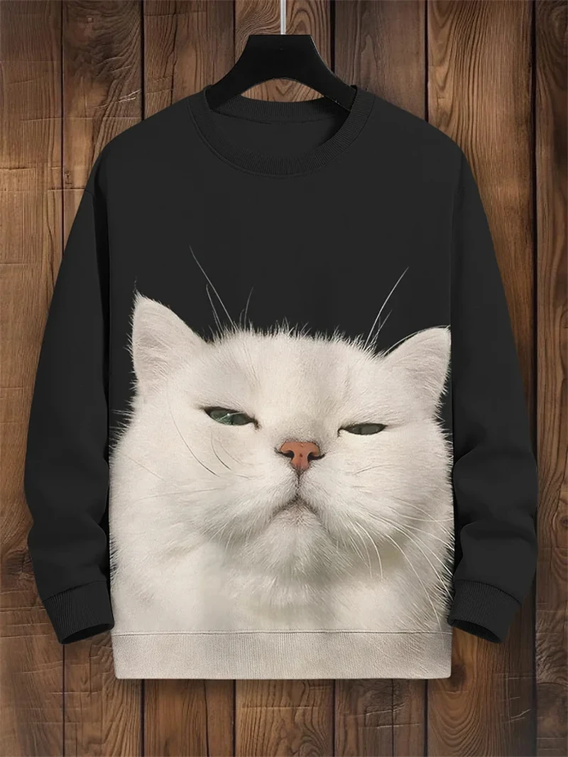

3D Print Cute Cat Frog Pattern Graphic Sweatshirt Men's O-Neck Hoodie Long Sleeve Loose Pullover Spring Autumn Street Style