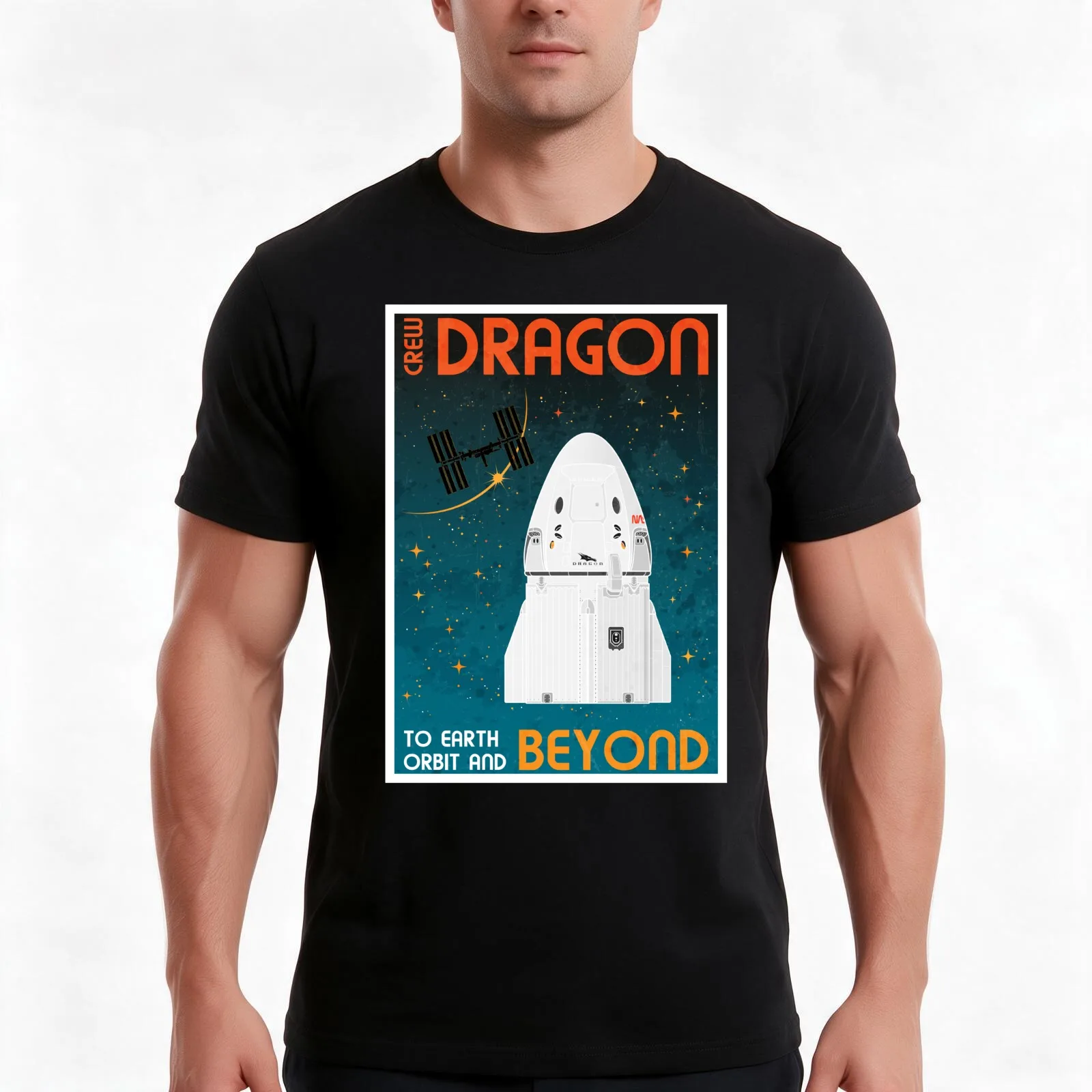 Crew Dragon. To Earth Orbit And Beyond (Retro) T-Shirt, Summer Casual Cotton Tee, Oversized Streetwear Tops, Unisex Men Women