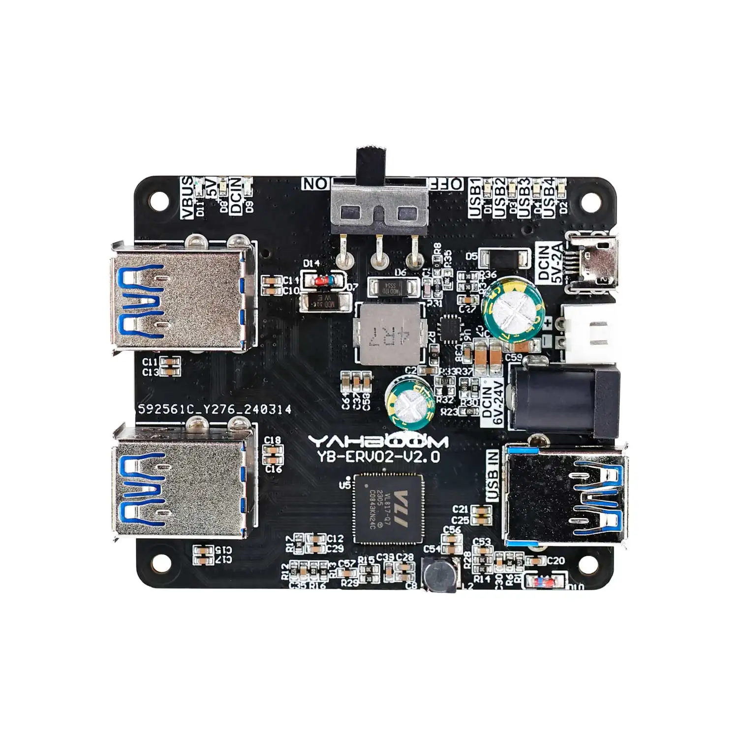 Concentrador de red USB 3,0 para Raspberry Pi 5/4B Jetson Ros, divisor múltiple de 4 puertos USB con Micro carga de energía de 9-24V, equipo robótico