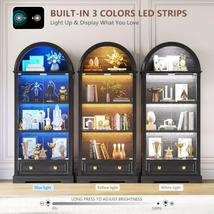 Curio Cabinet with Glass Doors for Living Room Display, Wood Finish, Warm White, Human Sensor Lights 4-Tier Adjustable Shelves - view 4