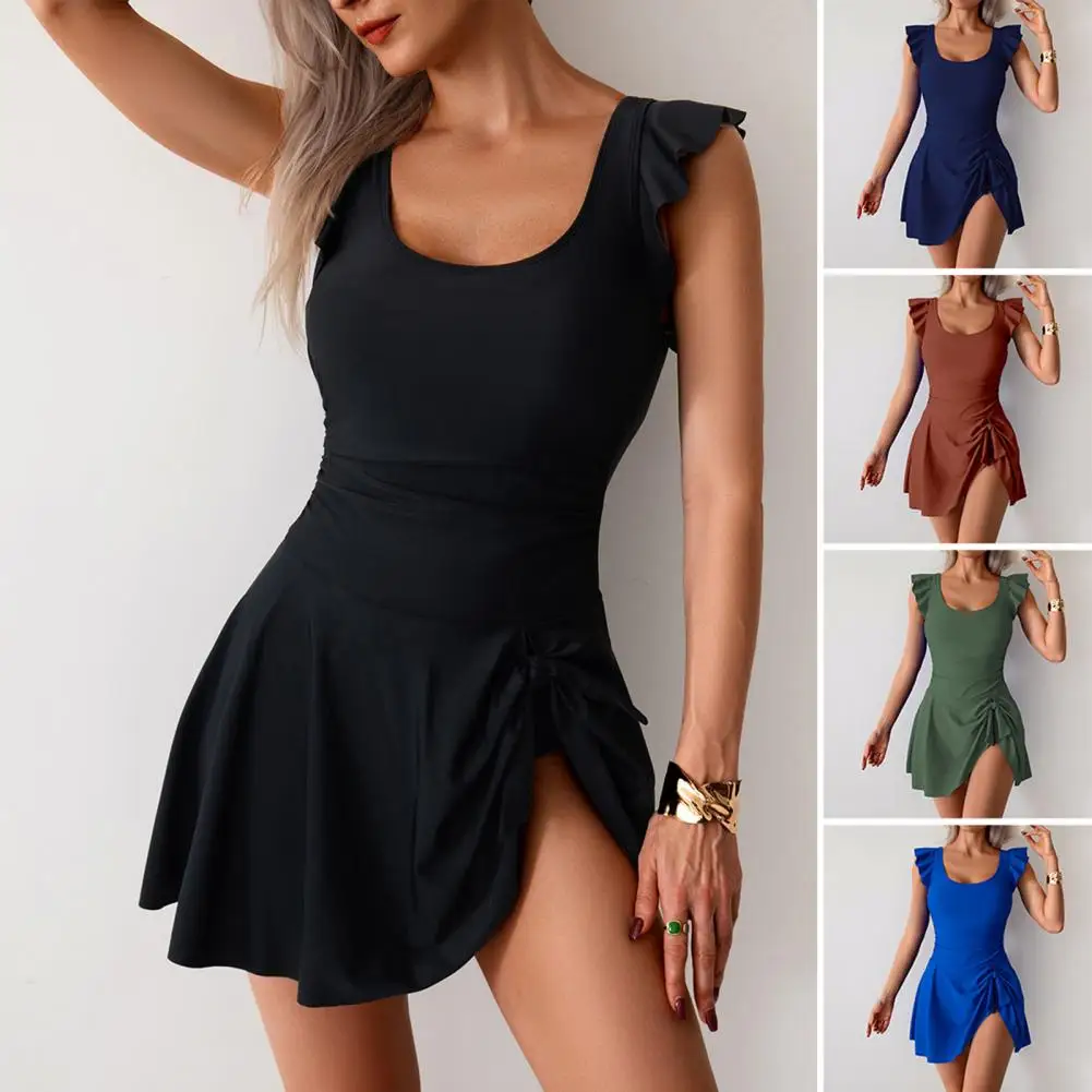 Costume da bagno elegante costume da bagno taglie forti con volant con orlo irregolare pettorale per abbigliamento da spiaggia Abito a trapezio ad asciugatura rapida per la primavera calda