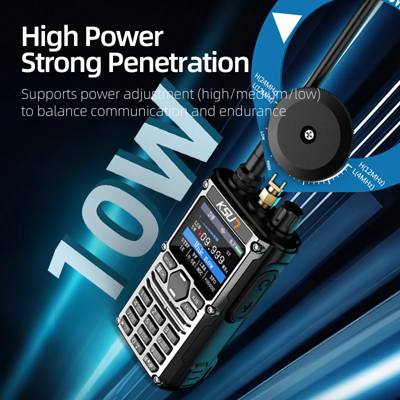 KSUN HF123D 10W 고출력 블루투스 프로그래밍 무전기 UHF VHF 다중 대역 GMRS 무전기 AM FM NOAA CW SSB HF 워키토키