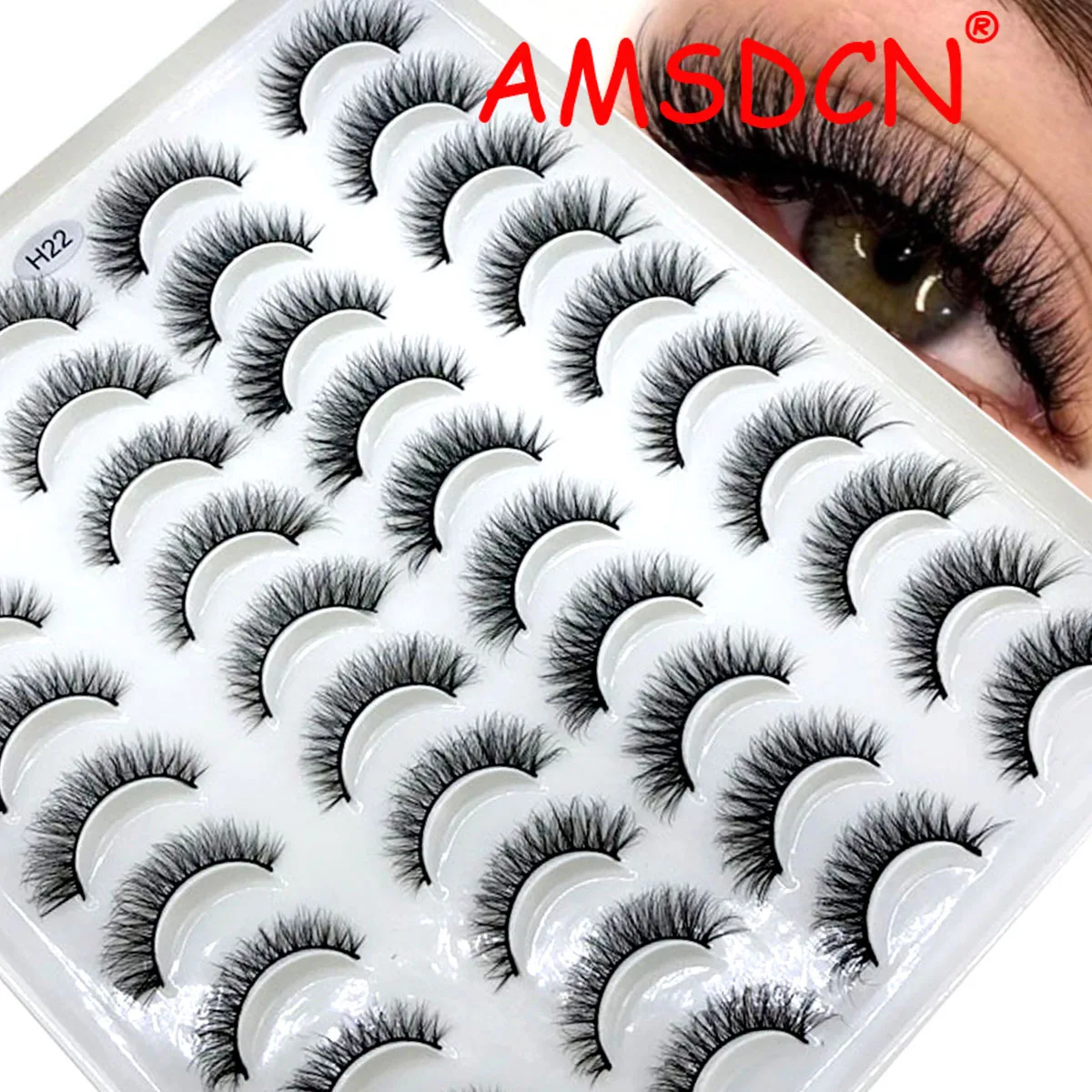 AMSDCN 20 pairs 18-25mm fake Eyelashes 100% Mink Eyelashes Mink Lashes Natural Dramatic Volume Eyelashes Extension False Eyelash