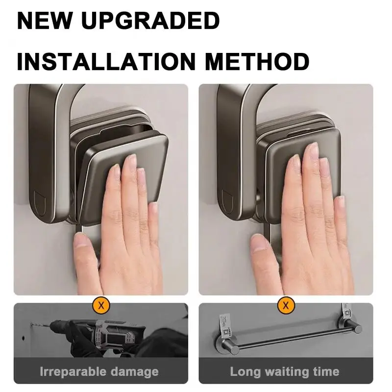 

SUSU Suction Cup Folding Bathroom Hand Towel Rack Towel Holder Wall Mount No Drill Mount 30/40/50cm Towel Bar Apartment