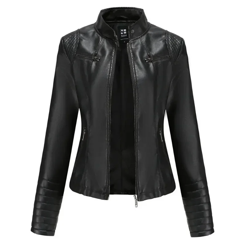 Women Pu Faux Leather Jacket Spring Autumn Fashion Slim Black Coatmotorcycle Rider Coat Female Office Lady Red New In Outerwears