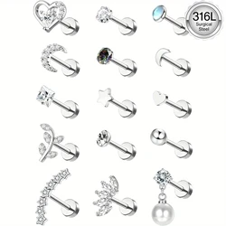 Drperfect Stainless Steel Cartilage Stud Earrings for Women Opal Star Pearl  Earring Studs Flower Studs Ear Piercing Jewelry