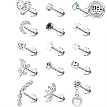 Drperfect Stainless Steel Cartilage Stud Earrings for Women Opal Star Pearl Earring Studs…