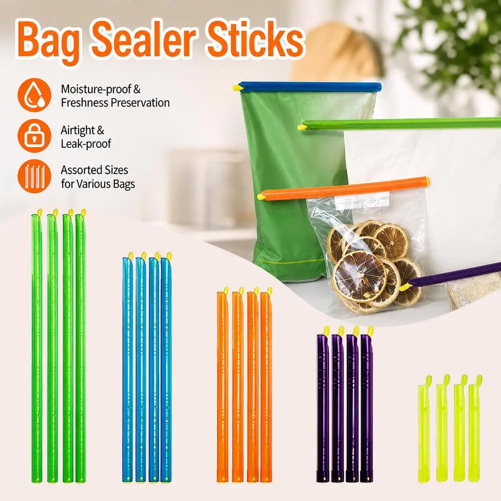 10/20PCS Bag Sealer Sticks, Chip Clips Plastic Bag Sealer Stick, Plastic Closure Rods -4 Sizes Magic Kitchen Food Storage Clips
