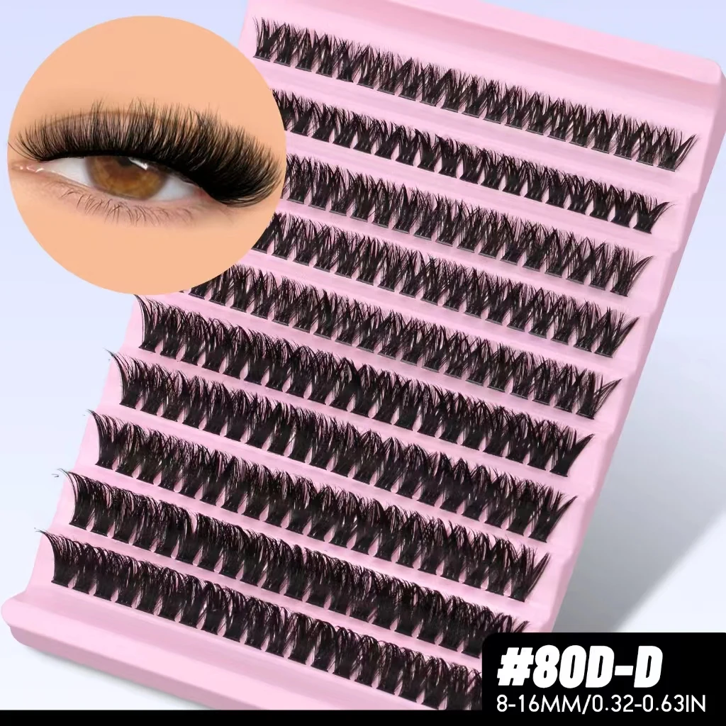 10 Rows Cluster Lashes 30/40/80D Thickness Mixed Length 8-16mm D Curl Natural&Anime Look Individual Lash Clusters 3D Effect