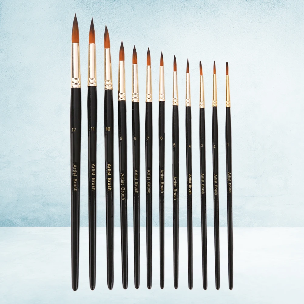 

12pcs Two-Tone Nylon Paintbrush Set Wood Handle For Watercolor Oil Acrylic Face Painting Art Drawing Durable Versatile Painting