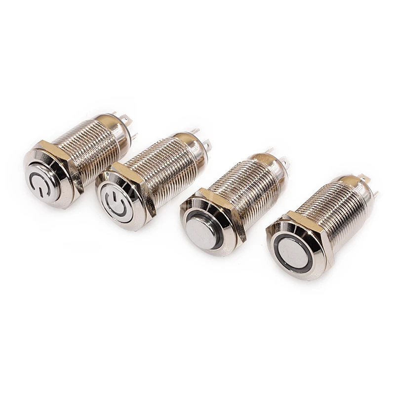 12mm self-locking metal waterproof push button switch ring with light symbol round power button 5v 12V 24V