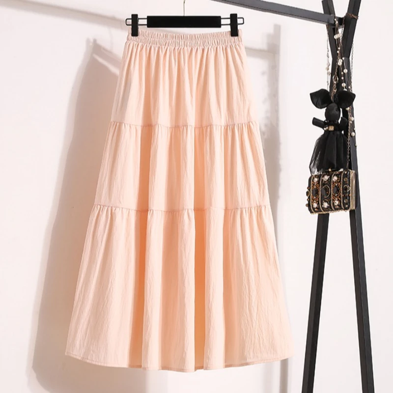 2026 Gentle Style Autumn Casual A‑Line Women's Long Skirt Sweet Age‑Reducing High Waist Slim Fit Layered Design Midi Skirts