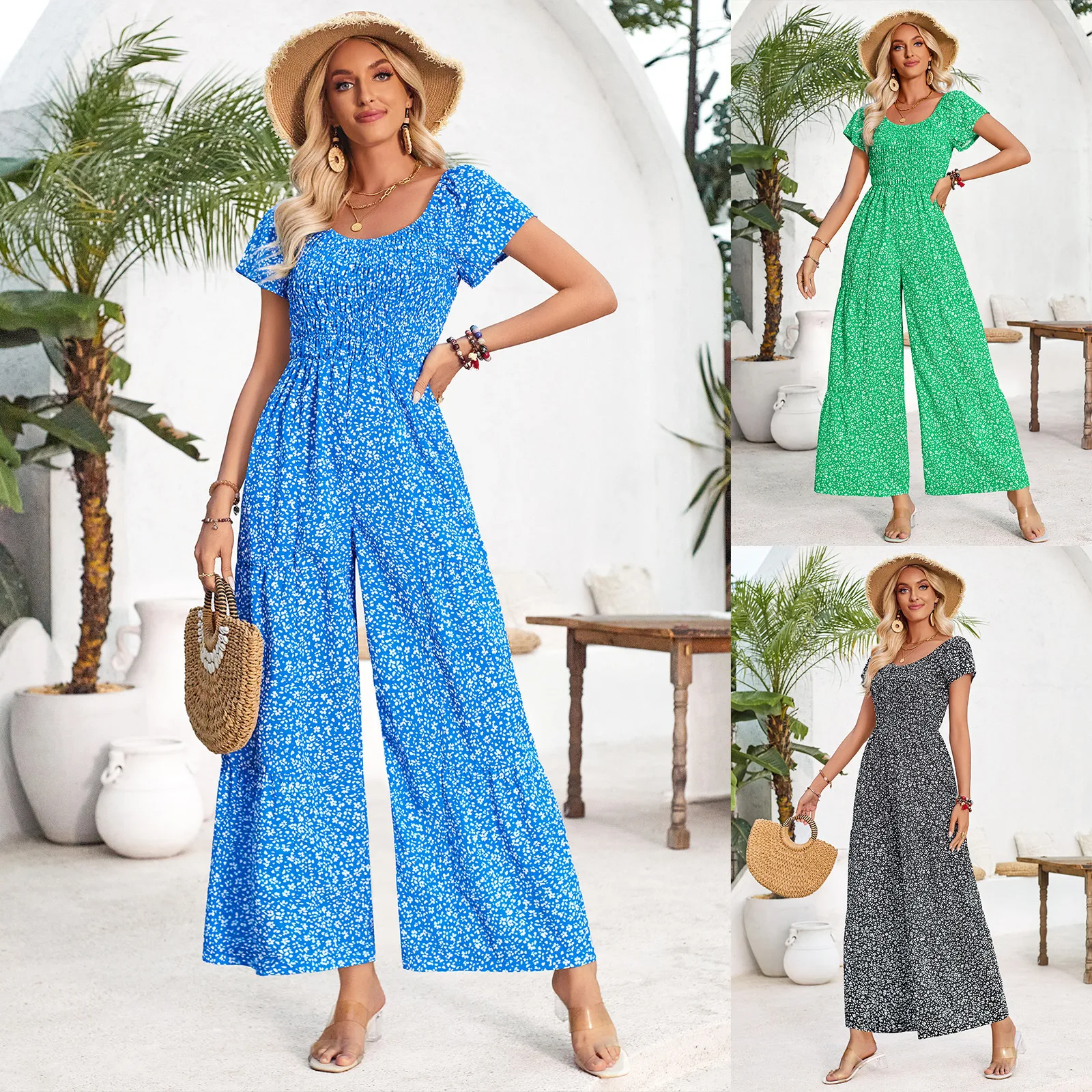 

Women's Fashion Two Pieces Suit Full Set Summer New Women's Printed Round Neck Casual Jumpsuit