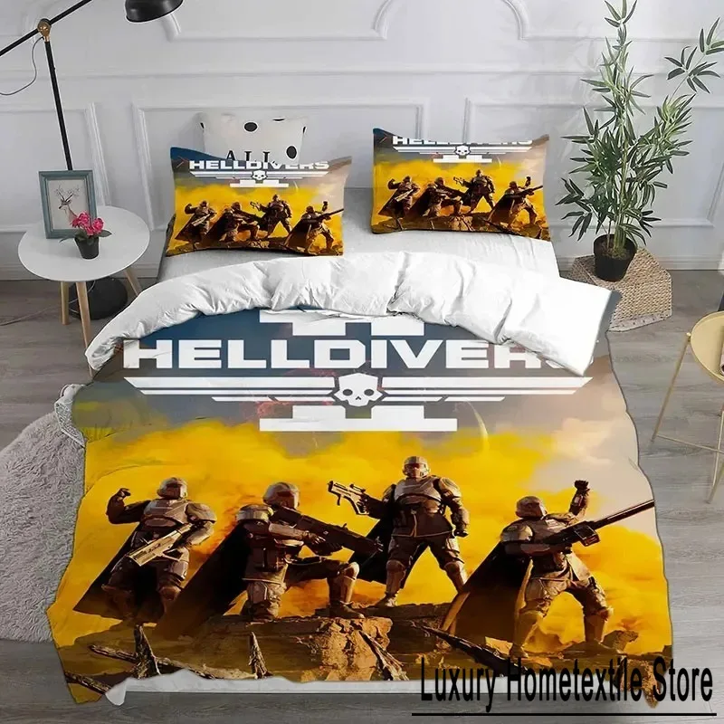 3D HELLDIVERS 2 Bedding Sets Comforter Quilt Bed Cover Duvet Cover Pillow Case 2 3 Pieces Sets Boys Adult Size For Home Textiles