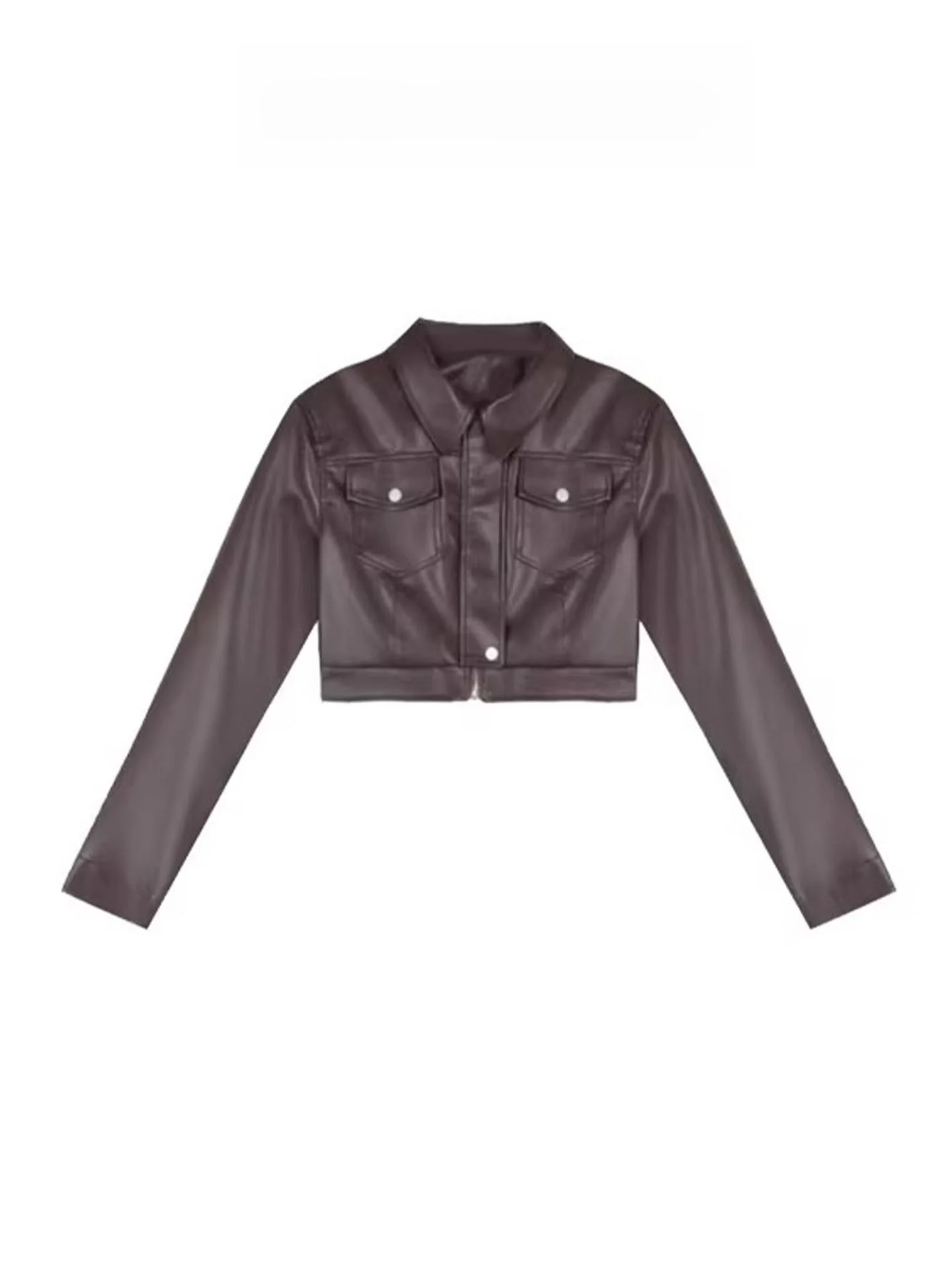 

Retro Brown Leather Jaet Women's ort Sle Faionable Autumn 2025 New Arrival Commute Wind Slim Fit Long Sve Zipper