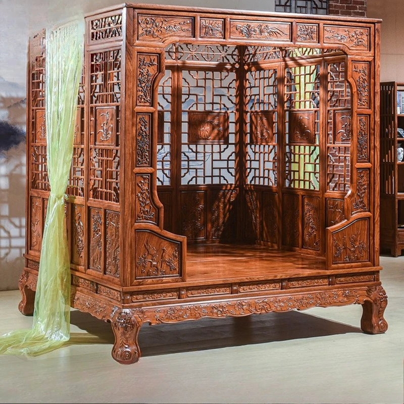 Mahogany pull-out bed all solid wood bed bedroom wedding Ming and Qing classical furniture Chinese style