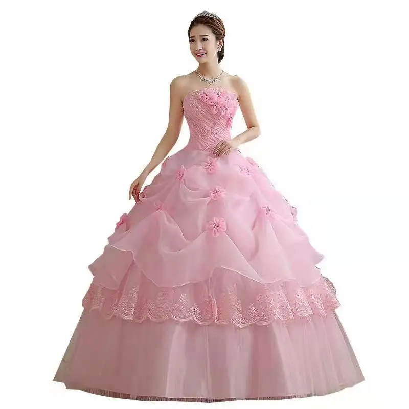 Vestido De quinceañera sin tirantes para mujer, traje sencillo De color rosa dulce, 15 Flores, barato, 2024