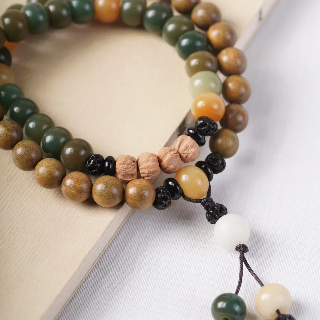 دائرة مزدوجة سوار اليد Dunhuang Boddhi خشب الصندل الأخضر لتقوم بها بنفسك مائة بذور نمط البوذية سبحة صلاة مجوهرات للرجال و ث #4