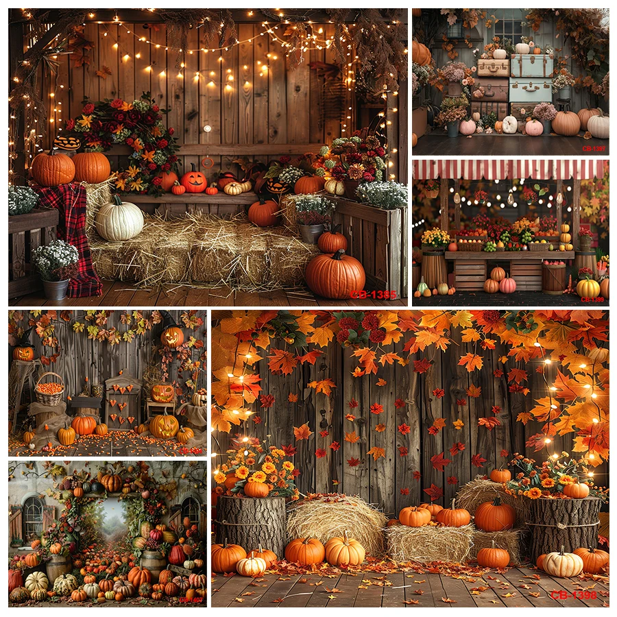 Autumn Thanksgiving Backdrop Photography Pumpkin Fall Harvest Background Baby Shower Birthday Party Decor Studio Photo Props