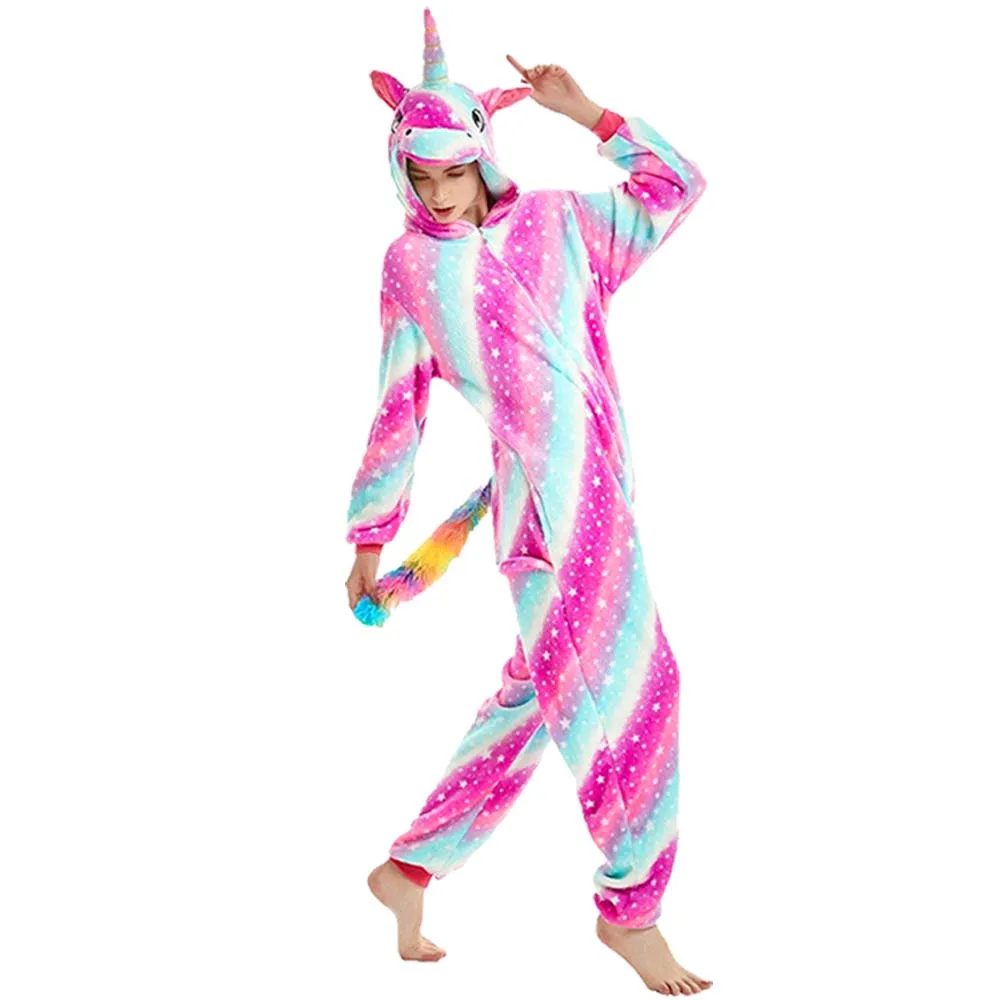 Adult Unicorn Cosplay Pajamas Anime Cartoon Onesies Costume Jumpsuit Pajamas Hooded Sleepwear Halloween One Piece for Performing