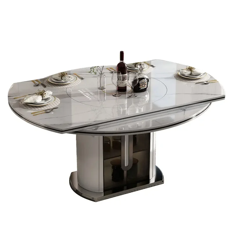 

Rock slab dining table Multifunctional vegetable warming turntable with induction cooker Light luxury modern simple household