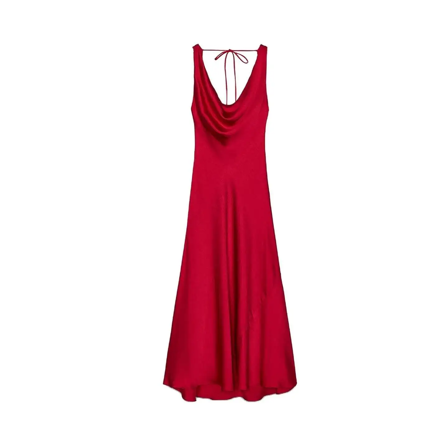 Summer New Arrival Women's Dr Silk Satin Texture V-Ne A-Line Asymmetrical Hemline Gown High Waist Polyester Fiber