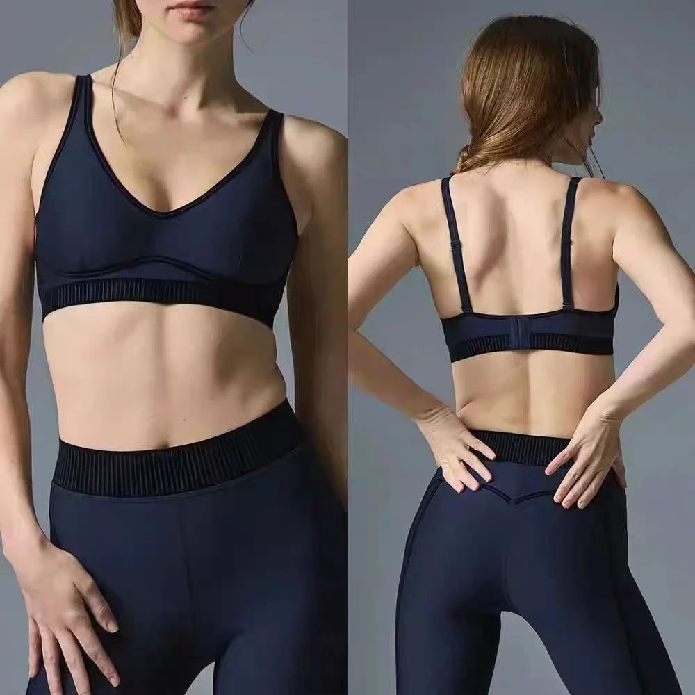 

@LO Yoga Sport Set Bra with Padding Flocking High-Waist 7/8 Line Up Leggings Comfortable Elastic Vest Pants Pilates Line Pants