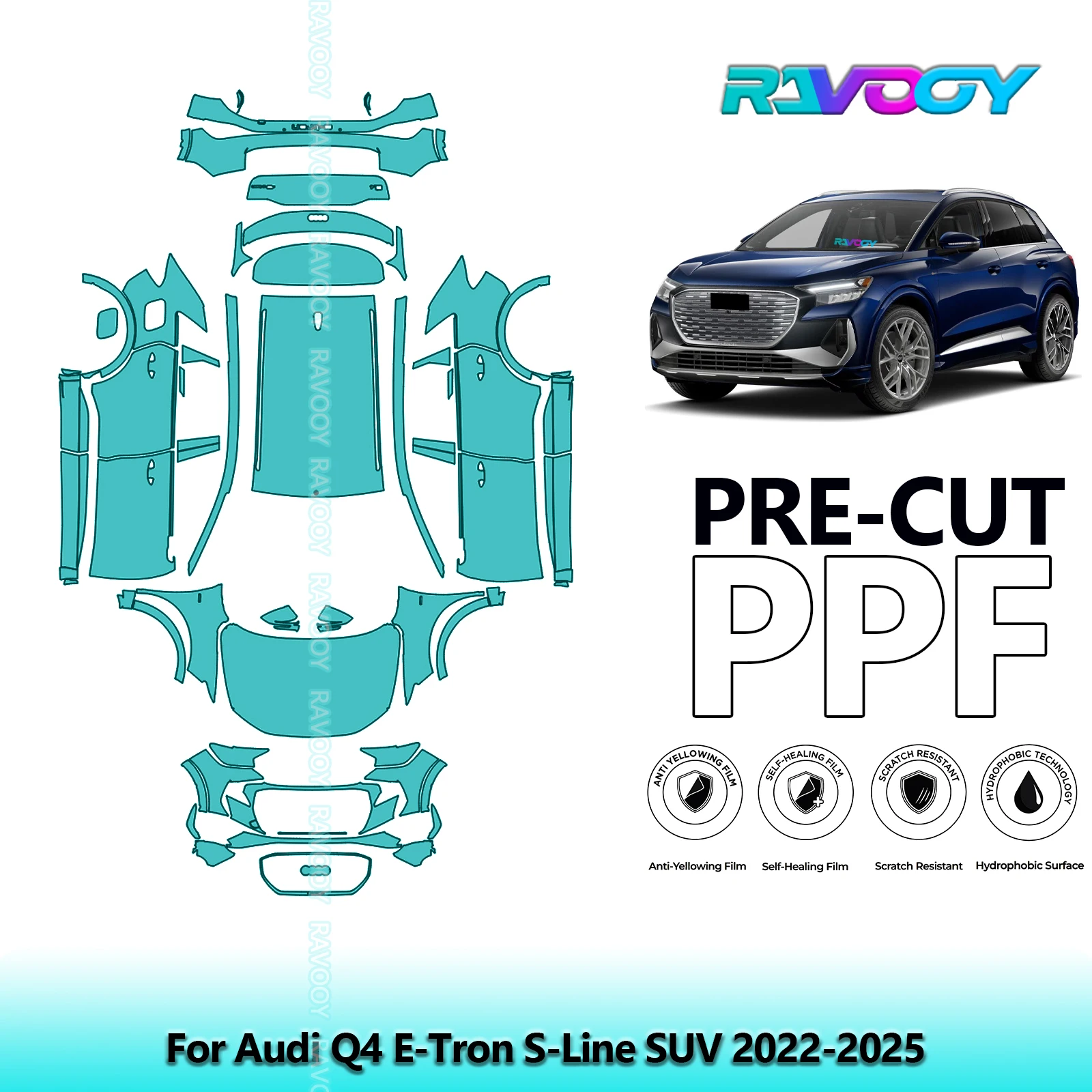 For Audi Q4 E-Tron S-Line SUV 2022-2025 Full Body 8.5Mil Pre-Cut Paint Protection Film PPF Stone Chip Kit | Clear/Matte/Black