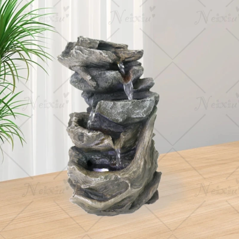 

Stacked Rocks Indoor Tabletop Water Fountain with LED Lights 5-Tier Rainforest Garden Fountain for Home and Office Decor