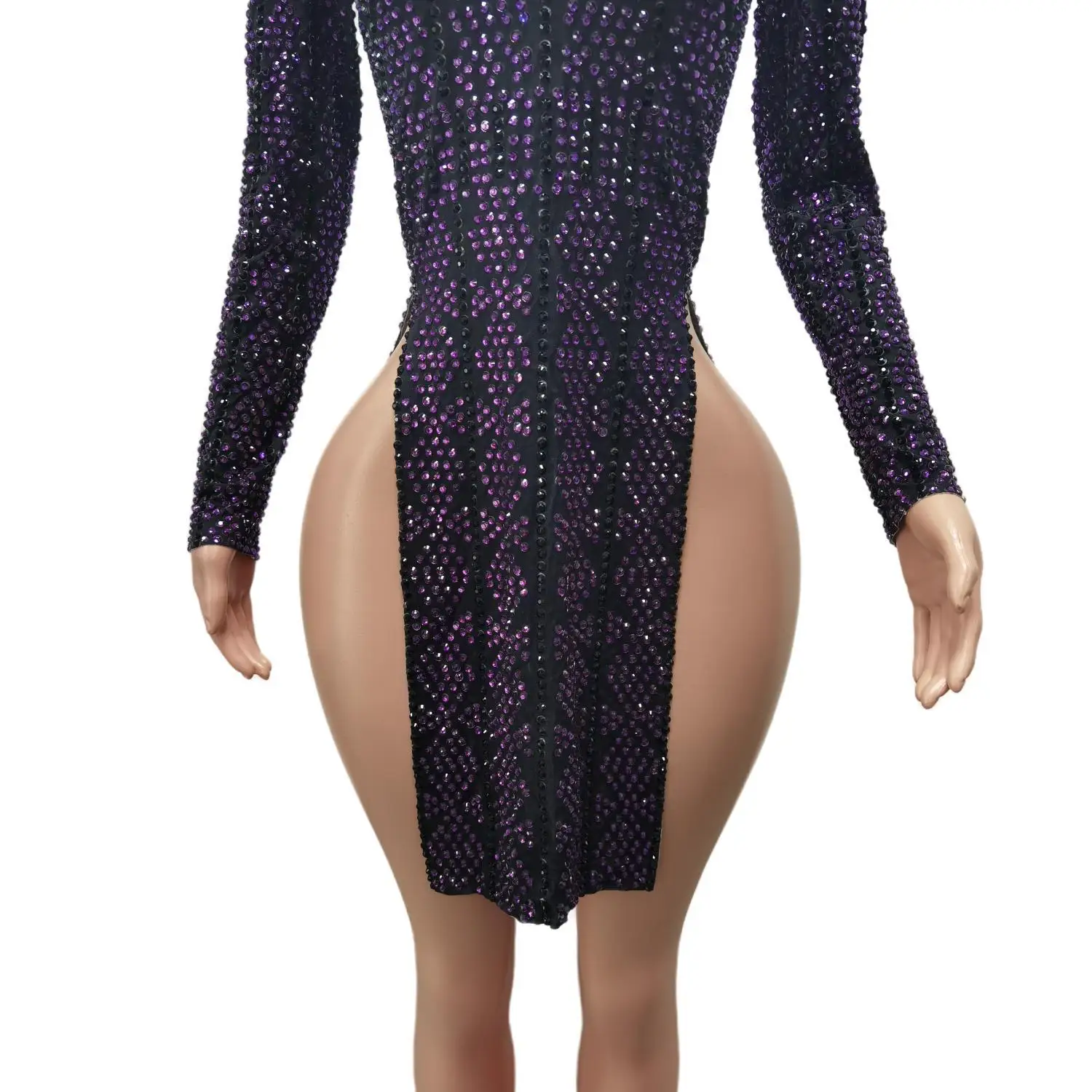 Sexy Lange Ärmel Geburtstag Prom Strass Etuikleid Frauen Abendessen Kleid Tanz Kostüm Hohe Schlitz Nachtclub Party Mini Kleid