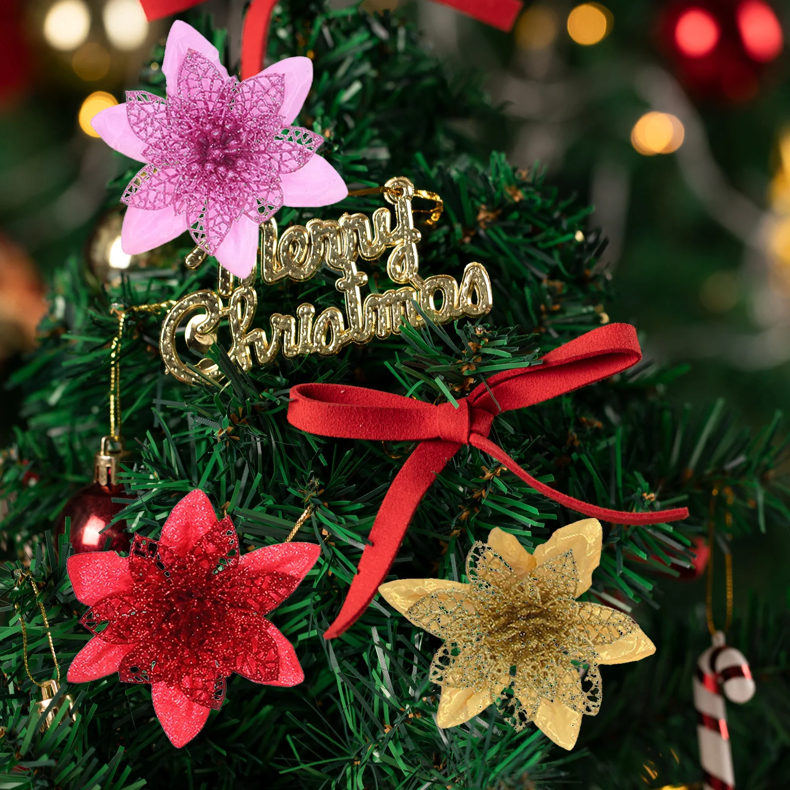 

20Pcs Xmas Tree Flowers Artificial Christmas Decoration Realistic Flower Ornaments for Wreath Room Artificial Flowers